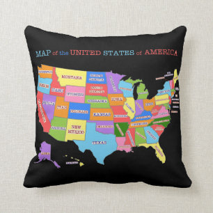 Multi-Coloured Map Of the United States Cushion