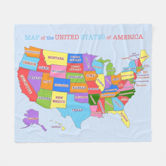 Multi-Coloured Map Of the United States Fleece Blanket (Front (Horizontal))