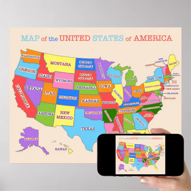 Multi-Coloured Map Of the United States Poster | Zazzle