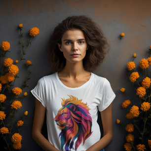 Multi Coloured Modern Digital art lion sunset T-Shirt