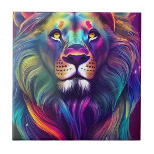 Multi Coloured Modern Digital Art Majestic Lion Ceramic Tile