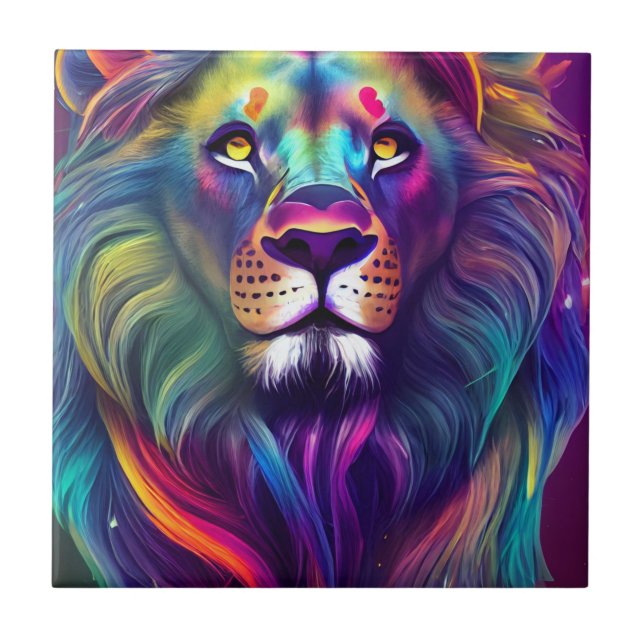 Multi Coloured Modern Digital Art Majestic Lion Ceramic Tile (Front)