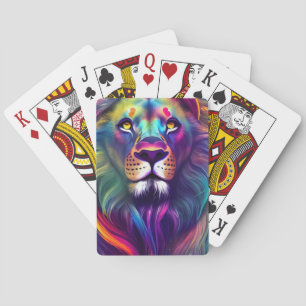 Multi Coloured Modern Digital Art Majestic Lion Playing Cards
