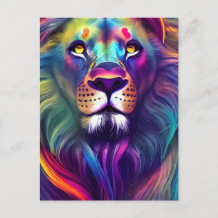 Multi Coloured Modern Digital Art Majestic Lion Postcard