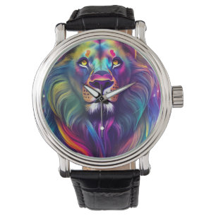 Multi Coloured Modern Digital Art Majestic Lion Watch