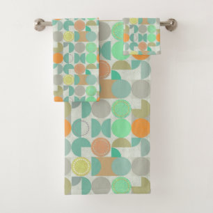 Multi-coloured modern geometric bath towel set