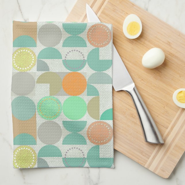 Multi-coloured modern geometric   tea towel (Quarter Fold)