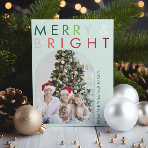 Multi Coloured Modern Merry & Bright Christmas Arc Holiday Card