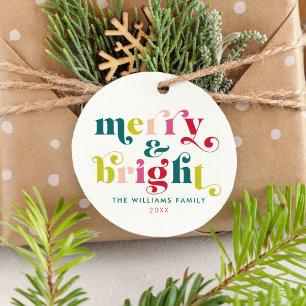 Multi Coloured Modern Merry & Bright Christmas Fav Favour Tags