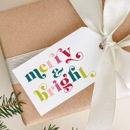 Multi Coloured Modern Merry & Bright Christmas Gift Tags
