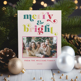 Multi Coloured Modern Merry & Bright Christmas Holiday Card