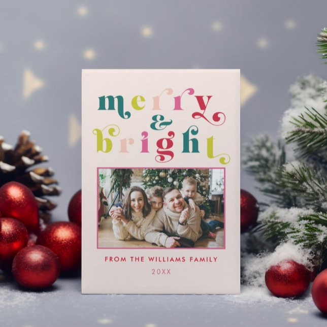 Multi Coloured Modern Merry & Bright Christmas Holiday Card (Multi Colored Modern Merry & Bright Christmas Holiday Card)