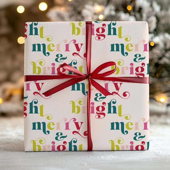 Multi Coloured Modern Merry & Bright Christmas Wrapping Paper (Multi Colored Modern Merry & Bright Christmas Wrapping Paper)