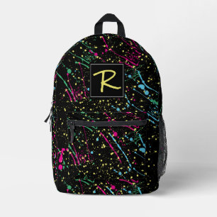 Multi-Coloured Neon Paint Splatters Black Printed Backpack