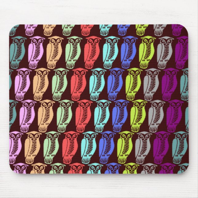 Multi-coloured Owls Mouse Pad (Front)