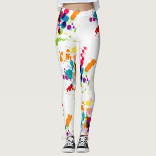 Multi-Coloured Paint Splatter on White Leggings