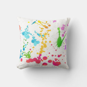 Multi-Coloured Paint Splattered Throw Pillow