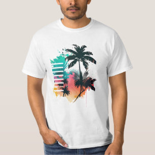 multi-coloured palm tree in retro style hand-drawn T-Shirt