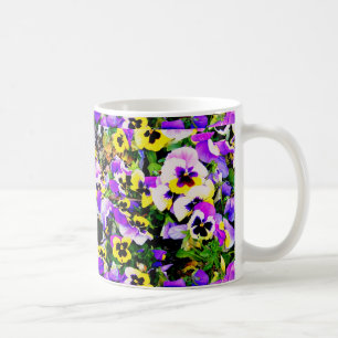 multi-coloured pansy flowers mug