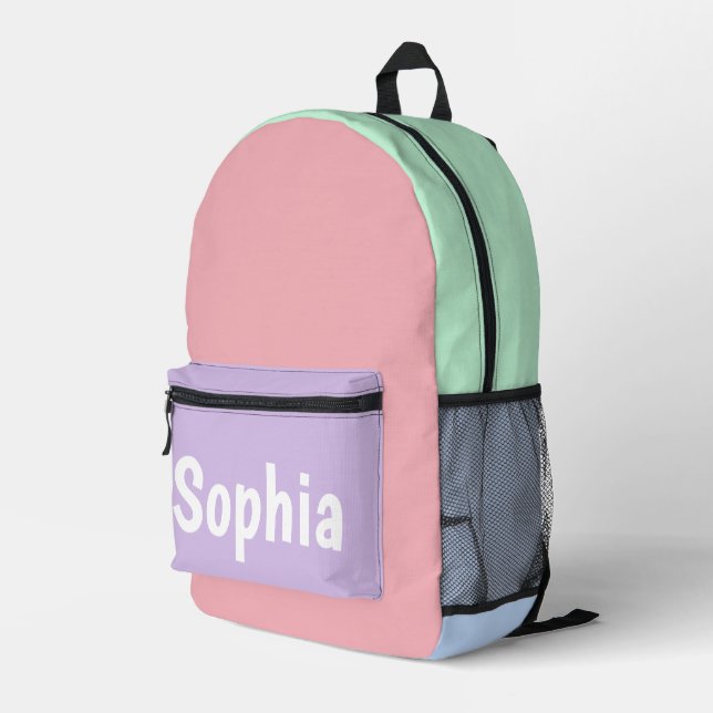 Multi-Coloured Pastels Personalised  Printed Backpack (Back Corner Right)
