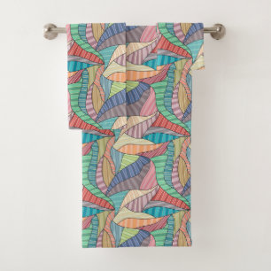 Multi-Coloured Patterned Bath Towel Set