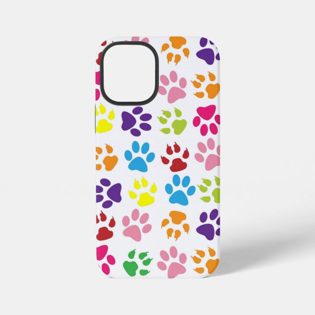 Multi-Coloured Paw Prints iPhone Case (Back)