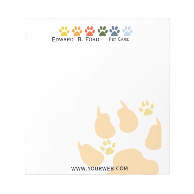 Multi Coloured Paws Pet Animal Care  Services Notepad (Front)