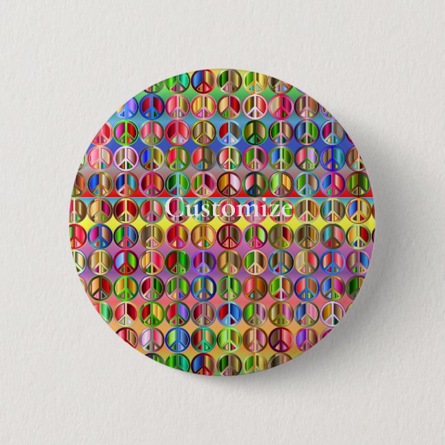 multi-coloured peace symbols pattern 6 cm round badge (Front)