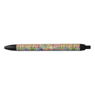 multi-coloured peace symbols pattern black ink pen