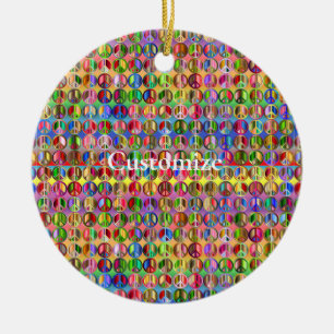 multi-coloured peace symbols pattern ceramic ornament