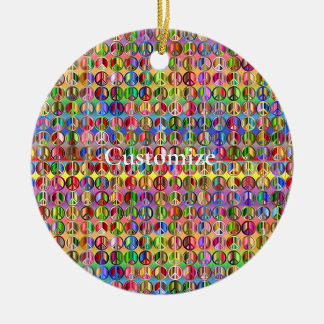 multi-coloured peace symbols pattern ceramic ornament (Front)