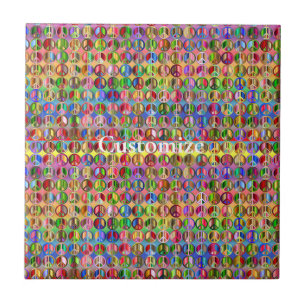 multi-coloured peace symbols pattern ceramic tile