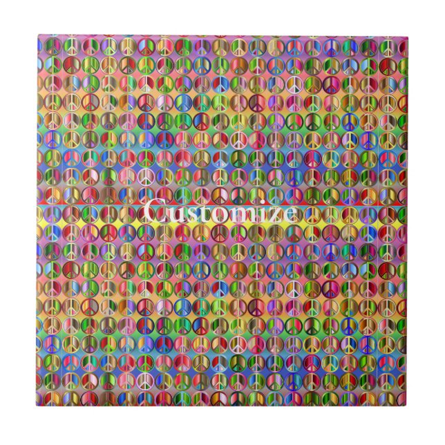 multi-coloured peace symbols pattern ceramic tile (Front)
