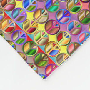 multi-coloured peace symbols pattern fleece blanket