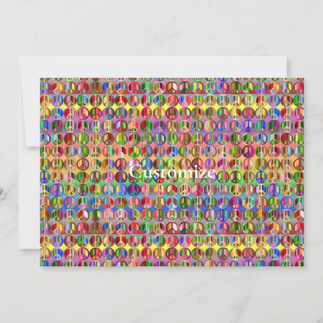 multi-coloured peace symbols pattern invitation (Front)
