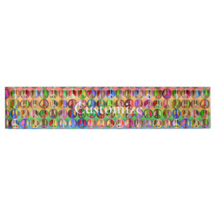 multi-coloured peace symbols pattern nameplate