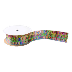 multi-coloured peace symbols pattern satin ribbon