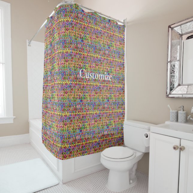 multi-coloured peace symbols pattern shower curtain (In Situ)