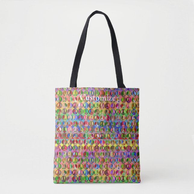 multi-coloured peace symbols pattern tote bag (Front)