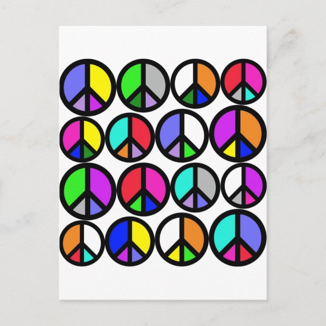 Multi-coloured Peace Symbols Postcard (Front)