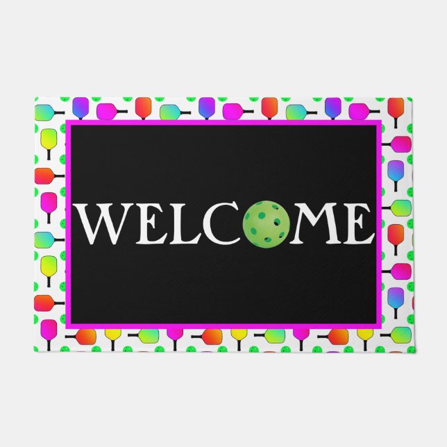 Multi-Coloured, Pickleball Paddle & Balls, Welcome Doormat (Front)