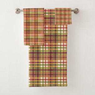 Multi-coloured plaid pattern bath towel set