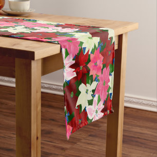 Multi Coloured Poinsettia Christmas Short Table Runner