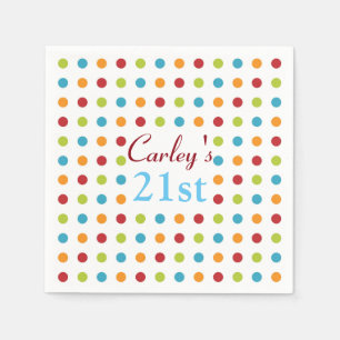 Multi-Coloured Polka Dot Custom 21st Birthday Napkin