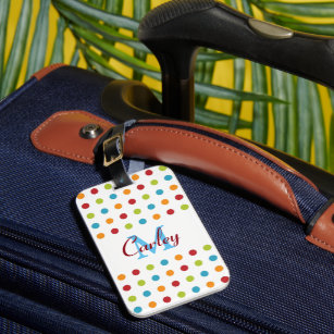 Multi-coloured Polka Dot Personalised Luggage Tag