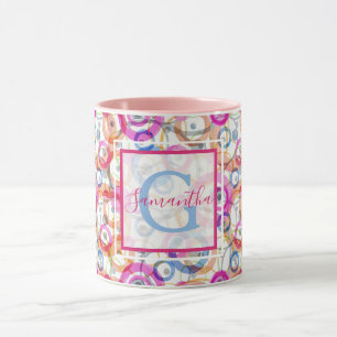 Multi-coloured polka dots, circles on a white mug