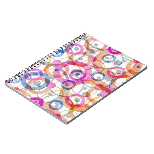 Multi-coloured polka dots, circles on a white notebook (Left Side)