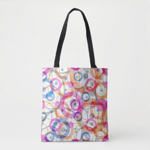 Multi-coloured polka dots, circles on a white tote bag