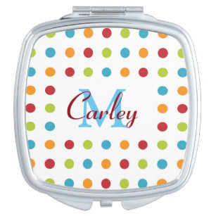 Multi-Coloured Polka Dots Personalised Compact Mirror