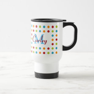 Multi-Coloured Polka Dots Personalised Travel Mug